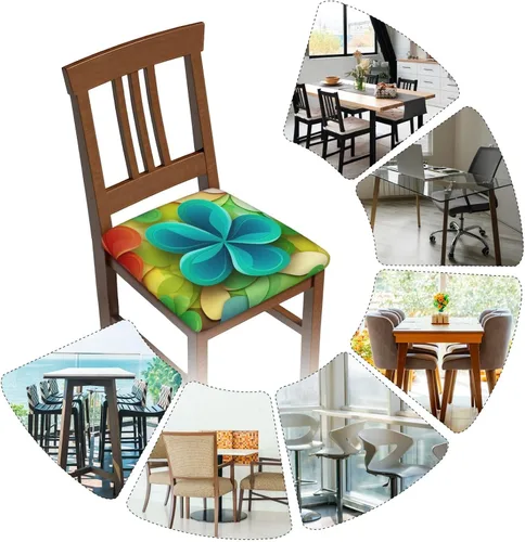 Vista 6 de Juego de fundas para sillas de comedor de seis piezas, diseño de trébol de arco iris, elástico, lavable, protector de asiento suave y extraíble