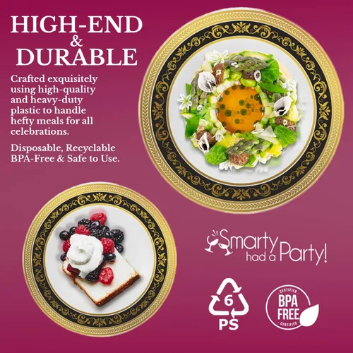 Vista 3 de Elegantes platos de plástico desechables, 240 unidades, 120 platos de cena resistentes, 120 platos de ensalada de postre, color blanco con borde