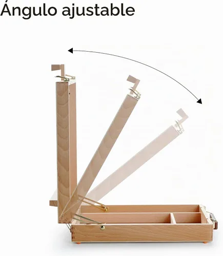 Vista 4 de ARTIFY Caballete de mesa ajustable de haya para pintar, caballete de caja de bocetos de madera, caballete de artista de escritorio para dibujar