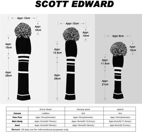 Vista 3 de Scott Edward Juego de 3 fundas para cabezas de golf para madera, se adaptan bien al conductor (460 cc) de madera de calle e híbrida (UT), el cambio