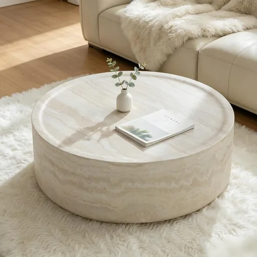 Vista 7 de Mesa de centro redonda de 39 pulgadas, patrón de imitación de mármol para sala de estar, pequeñas y modernas mesas de café bajas de piedra, centro