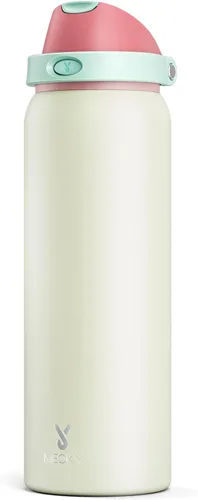 Vista 9 de Botella de agua de 24 onzas para el día de San Valentín: Botella de agua de acero inoxidable Meoky con popote y tapa de boquilla, a prueba de fugas