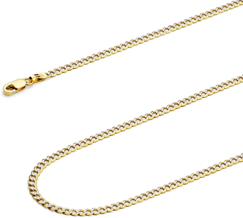 Vista 6 de 14k REAL Yellow/Two Tone Gold Bevelled Hollow 11mm, 9mm, 6.5mm, 5mm, 4.5mm, 3.5mm, 2.5mm, 2mm Cuban Curb Chain Necklace/Bracelet with Lobster Claw