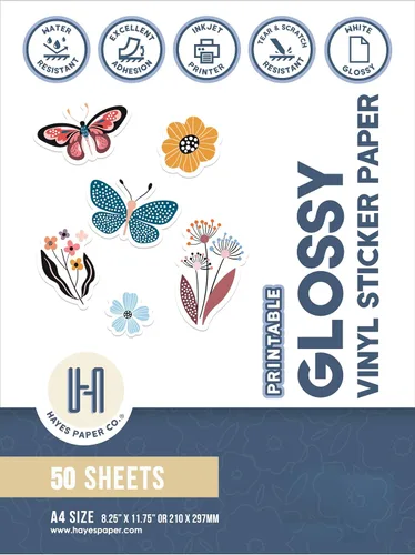 Vista 11 de Papel adhesivo de vinilo imprimible para impresora de inyección de tinta, hojas autoadhesivas blancas brillantes e impermeables para Cricut