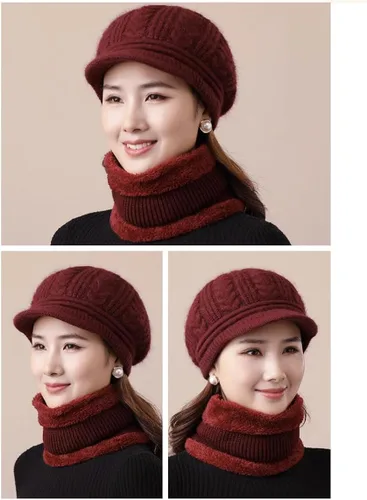 Vista 7 de DANMY Gorro de invierno para mujer, cálido tejido de lana holgada con visera