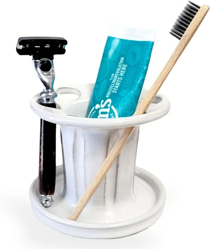 Vista 14 de Soporte para cepillos de dientes de cerámica fácil de limpiar para baños de niños y familias grandes, organizador de encimera estilo rústico (negro)