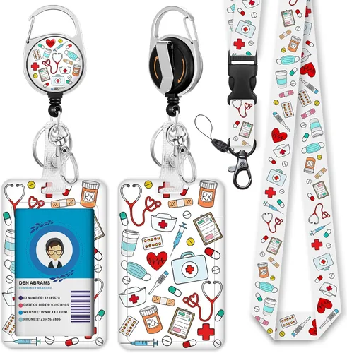 Vista 17 de Cordones negros para insignias de identificación, soporte retráctil para insignias de trabajo, cordón con soporte para tarjeta de crucero, llavero