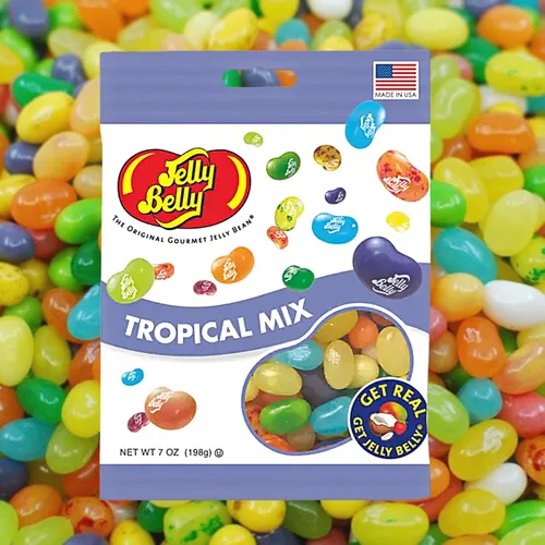 Vista 3 de Needzo Jelly Bean - Juego de caramelos de mezcla tropical y ácida, dulces suaves con sabor a fruta exóticos, rellenos de cesta de dulces, paquete