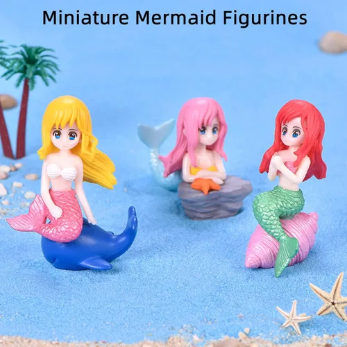 Vista 3 de Figuras de sirena en miniatura, accesorios de jardín de hadas de sirena para manualidades, terrario, decoración de paisaje de musgo en miniatura