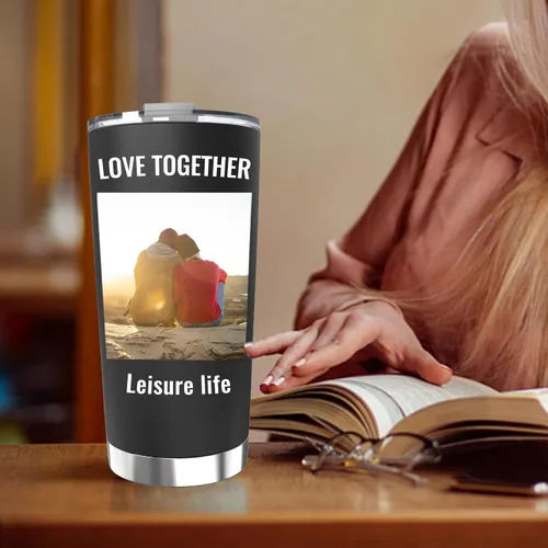 Vista 4 de Vaso de acero inoxidable personalizado de 20 onzas con tapa y popote