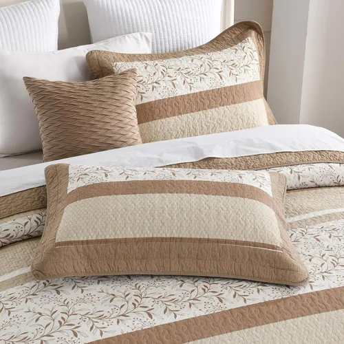 Vista 8 de Finlonte - Juego de cama de 3 piezas con edredón/cubrecama acolchado tamaño queen, 100% algodón, 260x305 cm, a cuadros florales de granja
