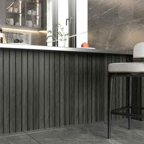 Vista 2 de Wallercity Paneles de madera 3D gris/negro para paredes, paneles de pared de listones de madera autoadhesivos para dormitorio, baño, panel de pared