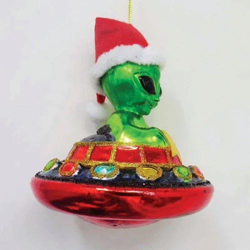 Vista 3 de Adorno de Navidad de vidrio de alienígena y OVNI