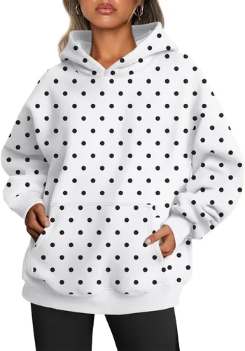 Vista 35 de Trendy Queen Sudaderas con capucha de gran tamaño para mujer, sudaderas de felpa para mujer, suéteres de moda de otoño, suéteres de invierno Lunares
