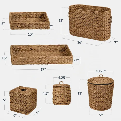 Vista 2 de Best Choice Products 6PC Bathroom Accessories Set, Vanity Trays, qtip Canister, Square Tissue Box Cover, Small Wicker Trash Can, Toilet Paper