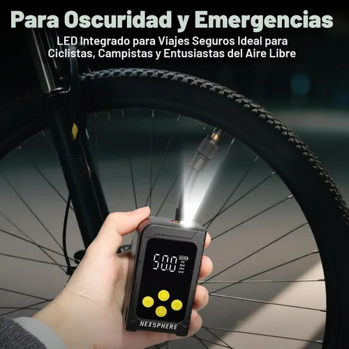 Vista 6 de Mini bomba de neumáticos para bicicleta, máximo 150 PSI, bomba de bicicleta de inflado rápido de 25 s con calibre, inflador eléctrico de neumáticos