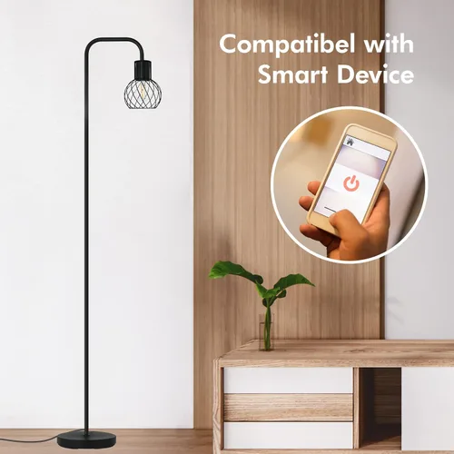 Vista 9 de Lámpara de pie industrial, lámpara de pie LED moderna con bombilla LED de 6W, interruptor de pie, lámparas altas de metal para sala de estar