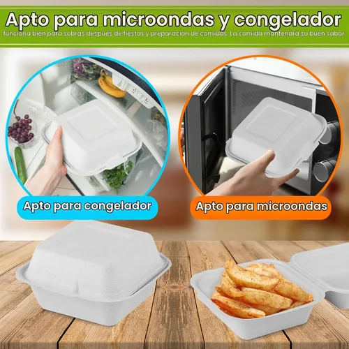 Vista 5 de greensight Envases para llevar desechables 6x6, paquete de 100 envases para alimentos en forma de concha, cajas compostables para llevar, envases