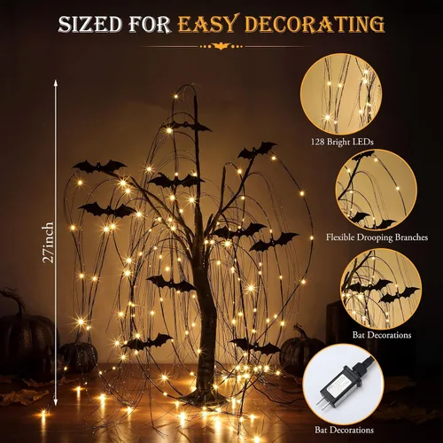 Vista 2 de Leitee 27 pulgadas LED de Halloween sauce negro murciélago árbol decoración
