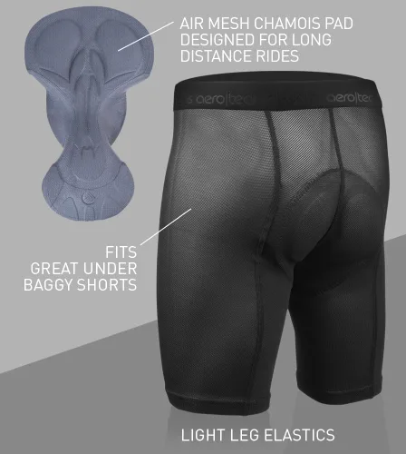 Vista 4 de AERO TECH DESIGNS Pantalones cortos Elite Liner para hombre Ropa interior acolchada de gel de larga distancia Fabricado en Estados Unidos