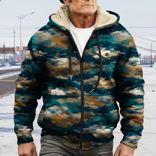 Vista 3 de LIZALIG Sudadera con capucha y cremallera para hombre, con forro polar grueso, abrigo de moda de otoño, abrigo cálido de invierno