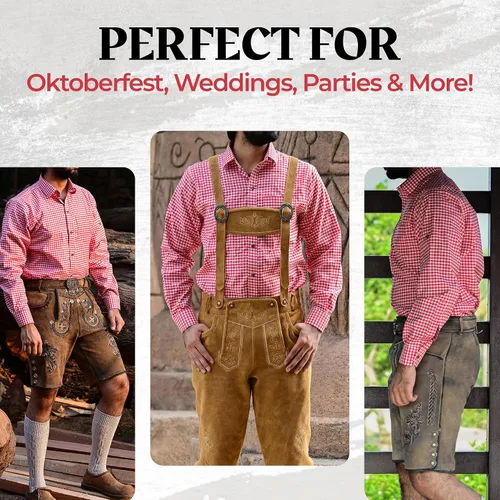 Vista 9 de TRENDS Camisa bávara Oktoberfest para hombre – Sudadera tradicional alemana con cordones – Mezcla de algodón suave y transpirable