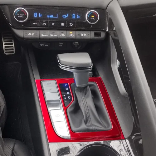 Vista 4 de ruihe Cubiertas de panel de consola de palanca de cambios de coche rojo Compatible con Hyundai Elantra 2021 2022 2023 2024 Versión de freno