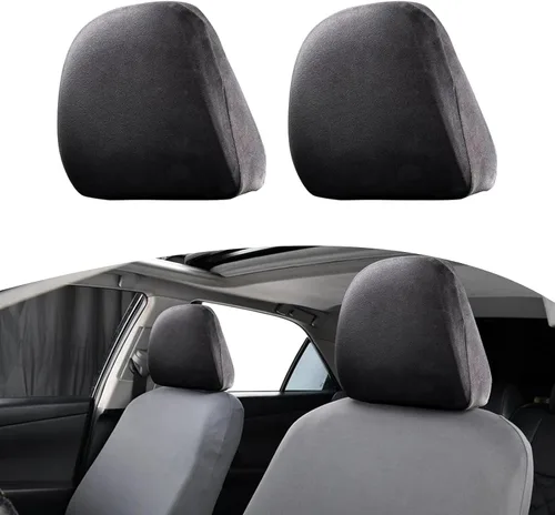 Vista 7 de Paquete de 2 fundas para reposacabezas de asiento de automóvil, repuesto para reposacabezas de asiento, protector de reposacabezas flexible