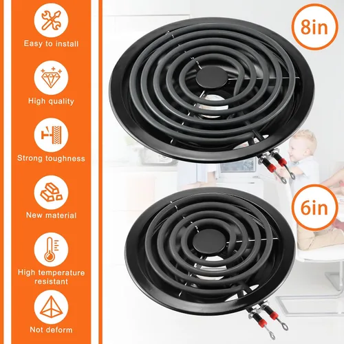 Vista 4 de Kit W10288051/W10290350 (20.3 cm) y 3x W10290353 (15.2 cm) sartenes de goteo para quemadores & quemador de estufa eléctrica MP22YA Reemplazo