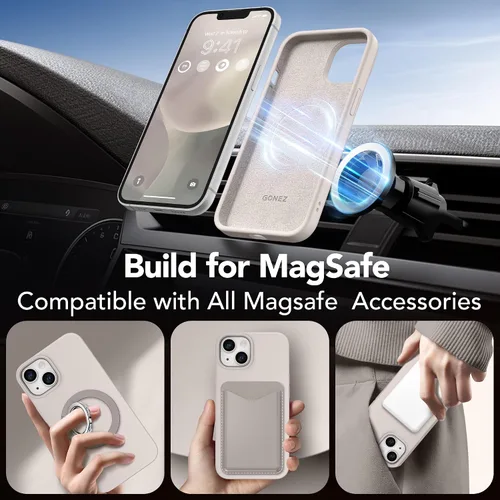 Vista 2 de GONEZ Funda magnética para iPhone 14, compatible con Magsafe, con protector de pantalla + protector de cámara, forro de microfibra antiarañazos