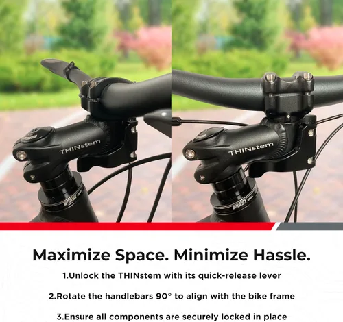 Vista 11 de Tallo plegable de bicicleta – THINstem – Vástago plegable para manillar MTB y carretera – Vástago de bicicleta ajustable para almacenamiento