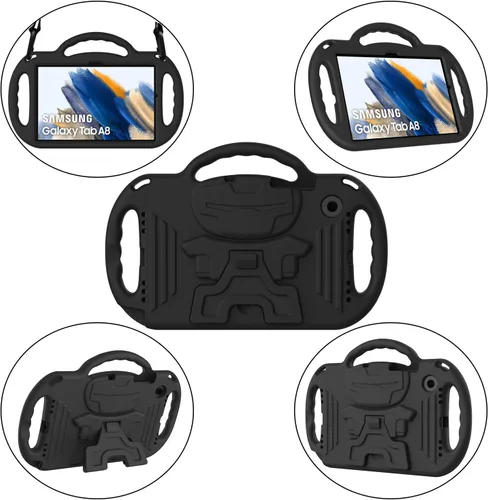 Vista 8 de AVAWO Funda infantil para Samsung Galaxy Tab A8 de 10.5 pulgadas 2021 (SM-X200/X205), con correa, mango soporte ligero a prueba de golpes, negro