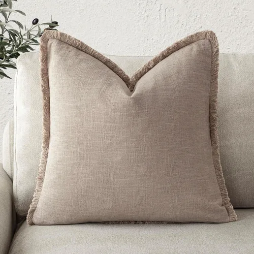 Vista 17 de Foindtower Fundas de almohada decorativas de lino con flecos, acogedora funda de cojín bohemia estilo farmhouse con borlas, funda de almohada
