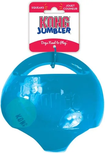 Vista 3 de KONG Jumbler Ball - Juguete interactivo para tiempo de juego de perros y cachorros - Juguete de búsqueda con pelota de tenis - Suministros