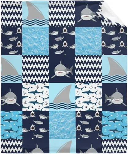 Vista 4 de Manta de tiburón de dibujos animados, regalos para niñas y niños, regalos para amantes de los tiburones, manta de tiburón, regalos para niños