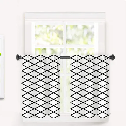 Vista 76 de Cortinas opacas de poliéster multicapa para cafetería, con diseño de diamantes, 2 unidades, 26 x 24 pulgadas