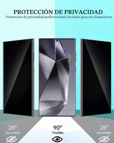 Vista 3 de Protector de pantalla de privacidad compatible con Samsung Galaxy S24 Ultra, vidrio templado con protector de lente de cámara, compatible