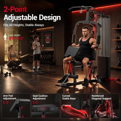 Vista 5 de Sistema de gimnasio en casa con pila de peso de 160 libras, estación de entrenamiento multifuncional todo en uno, sistema de entrenamiento de fuerza