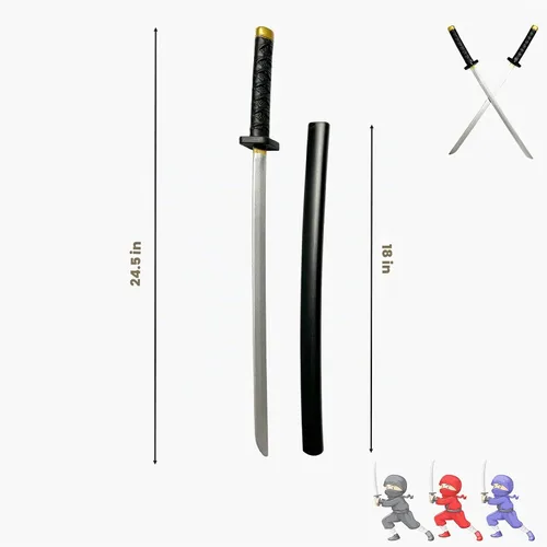 Vista 2 de Set de dos espadas de samurái de Japón de 26 1/2 pulgadas de espuma Pu, espada ninja Katana de anime, para jugar, esgrima, diversión, cumpleaños
