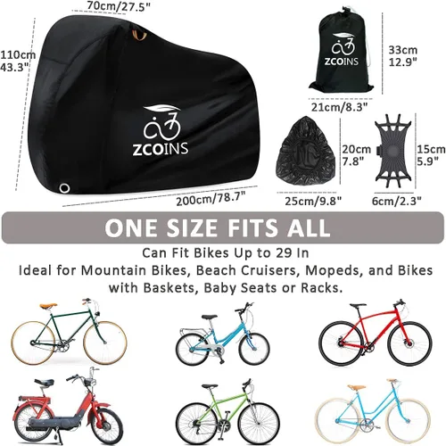 Vista 2 de Funda impermeable para bicicleta de alta densidad para 1 o 2 bicicletas 210D Lightweight Durable, UV Resistant Dustproof, Mountain Road Bike Ebike