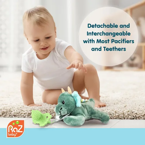 Vista 4 de RaZbaby Oso RaZbuddy con chupete de alivio de dentición RaZberry – Alivio para encías adoloridas con textura inspirada en la naturaleza, mordedor