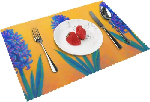 Vista 13 de Rectangular Placemats Set of 4, Heat Resistant Litchi Printed Kitchen Dining Table Mats