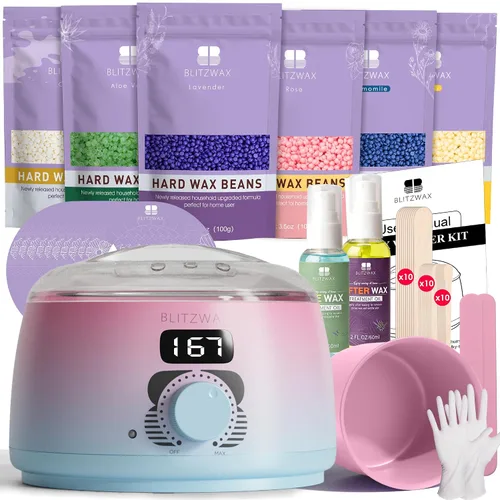 Vista 21 de BLITZWAX Kit de depilación brasileña y bikini para mujer, calentador de cera dura para cara, piernas y cuerpo, kit de depilación en casa, apto