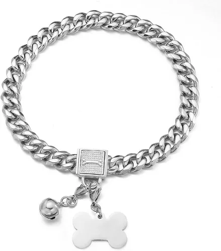 Vista 8 de Collar de cadena de perro resistente, de acero inoxidable con oro de 18 quilates, collar de ahorque, con hebilla de seguridad de diamantes