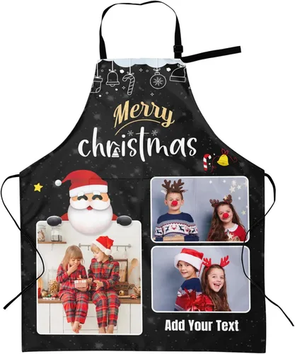 Vista 27 de Delantales personalizados con dos bolsillos para mujeres y hombres, delantales personalizados impresos con texto fotográfico para cocinero de cocina