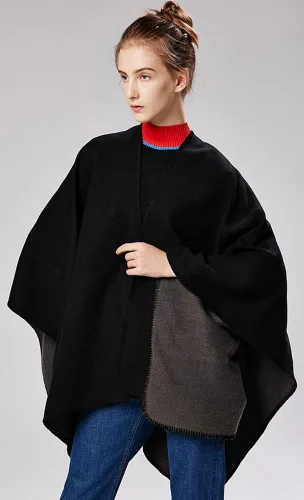 Vista 5 de Chal para mujer, bufanda de invierno sólida, cárdigan suelto frontal abierto, elegante capa de poncho