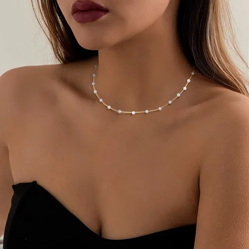 Vista 5 de Gold Dainty Choker Necklace for Women, 14k Golden Plated Satellite Bead Star CZ Cross Choker Thin Trendy Layering Discs Paperclip Necklaces