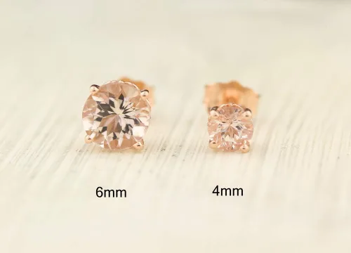 Vista 2 de Pendientes de botón de flor de lis de morganita de oro rosa macizo de 14 k