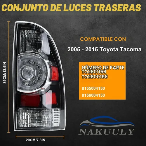Vista 2 de Luces traseras compatibles con Tacoma 2005-2015 (estilo de carcasa negra) Lado del conductor y del pasajero, LED y halógeno, con bombilla y arnés