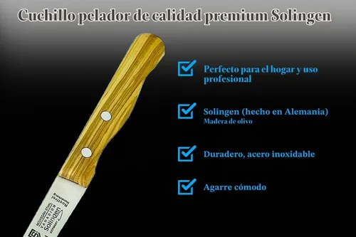 Vista 5 de SMI - Cuchillo de pelar con mango de madera de olivo Cuchillo Solingen - Fabricado en Alemania - No apto para lavavajillas